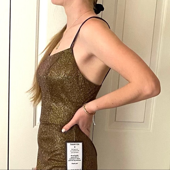 Prom Formal Dress Gown Bodycon Bronze Pink Shimmer by Stacy Sklar - Picture 6 of 13